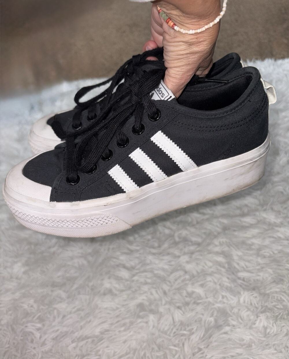 Adidas “Nizza” Women’s 7 Black Lace Platform Style Sneaker. Great Pair, Cute